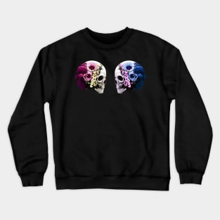 Skull flowers floral creepy 3d pair of skulls Crewneck Sweatshirt